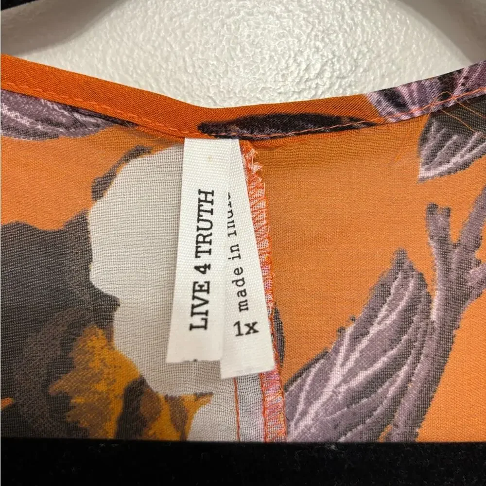 NEW Live 4 Truth Macro Floral Semi Sheer Lightweight Kimono Orange - Size 1X